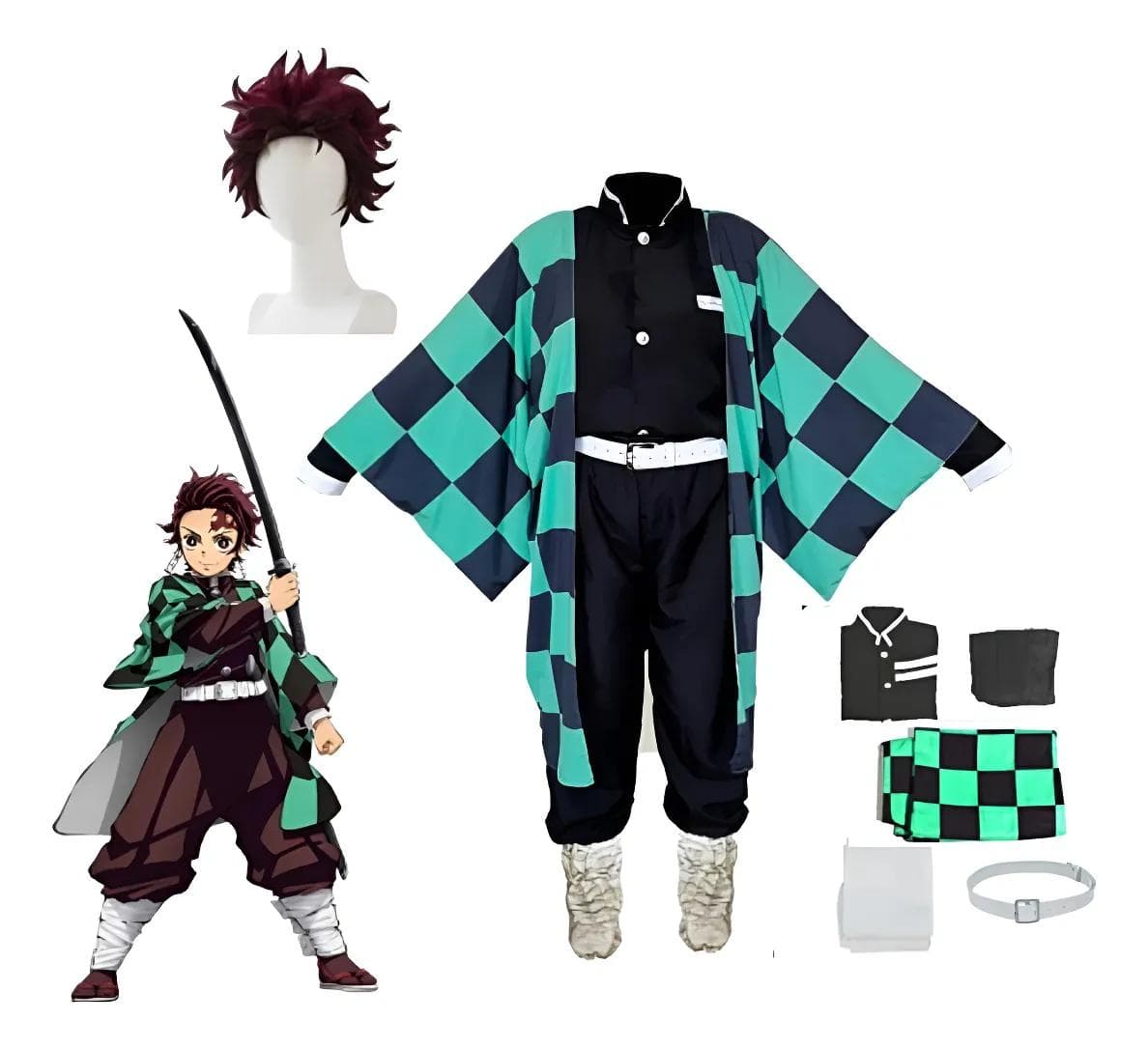 Noul Anime Demon Slayer: Tanjiro Kamado Yaiba Kimono Top Fancy Suit Costum Cosplay de Halloween 140cm