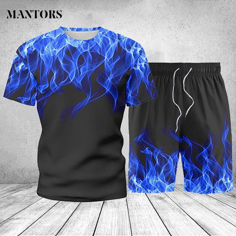 Seturi pentru bărbați Moda vară Bărbați Îmbrăcăminte sport Trening în două piese Costum sport Tricou imprimat Top + Pantaloni scurți