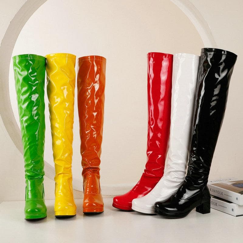 Cizme de dama peste genunchi cu toc bloc Cizme lungi de dama de petrecere pantofi de iarna pentru femei marimea plus 48 cm verde