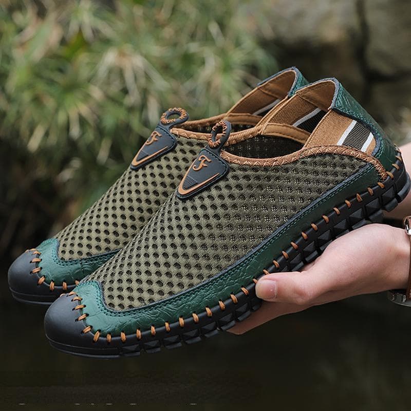 Dimensiune mare 47,48 Pantofi din piele lucrati manual Pantofi noi din plasa respirabila Pantofi cu gauri Pantofi de vara pentru barbati 38-48 cm verd