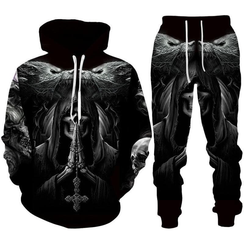 Personalitate Gotic Craniu 3D Print Hanorac Set Pantaloni Bărbați/Femei Funny Halloween Streetwear Costume de îmbrăcăminte Hip Hop Trening 2