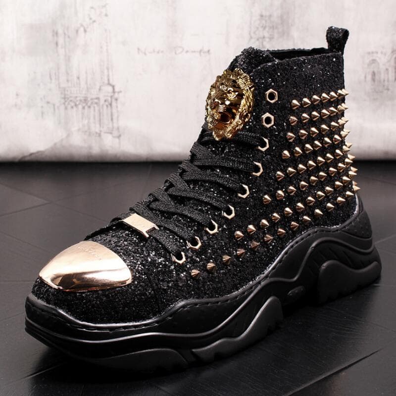Modă Lux nit Cizme adidași de designer bărbați punk high tops auriu roșu talpă ușoară Pantof casual cu platformă a2 cm negru
