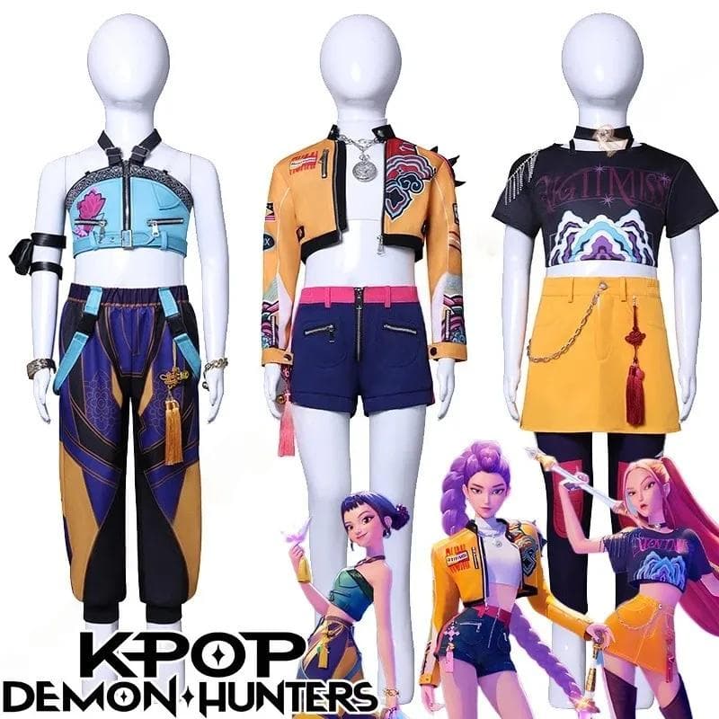 Copii Kpop Demon Rumi Zoey Mira Cosplay Huntrix Hunters Costum Pentru Fete Haine Grup Idol Joc de Rol Halloween Carnaval Costum 140cm