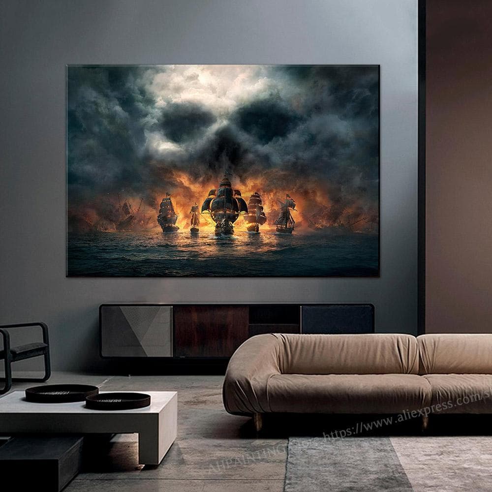 Poster cu navă pirat din secolul al XVIII-lea, pictură în ulei de bătălie navală, imagini imprimate pe pânză, decor vintage, pentru decorarea