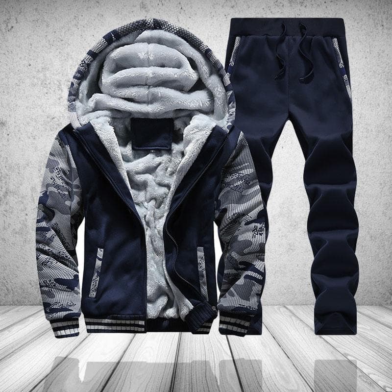 Set Camuflaj Bărbați Iarnă Brand Cald Hanorace cu Glugă Jachetă Cardigan Trening Bărbați Jachetă+Pantaloni cm