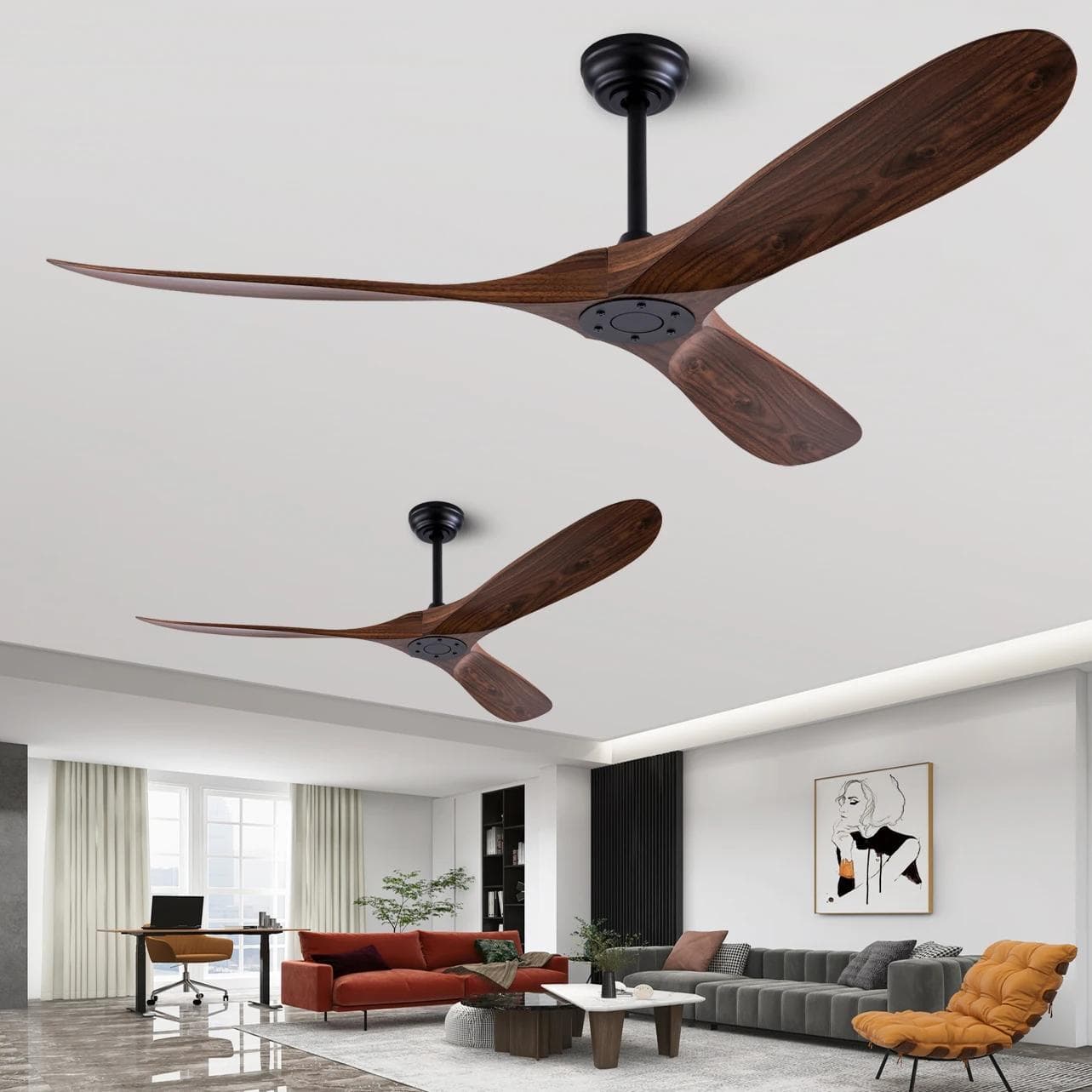 Doar telecomandă Motor DC Inversare Pale de lemn Ventilatoare Iluminat Design de înaltă calitate Ventilatoare din lemn 42 52 60 inch Ventilator de