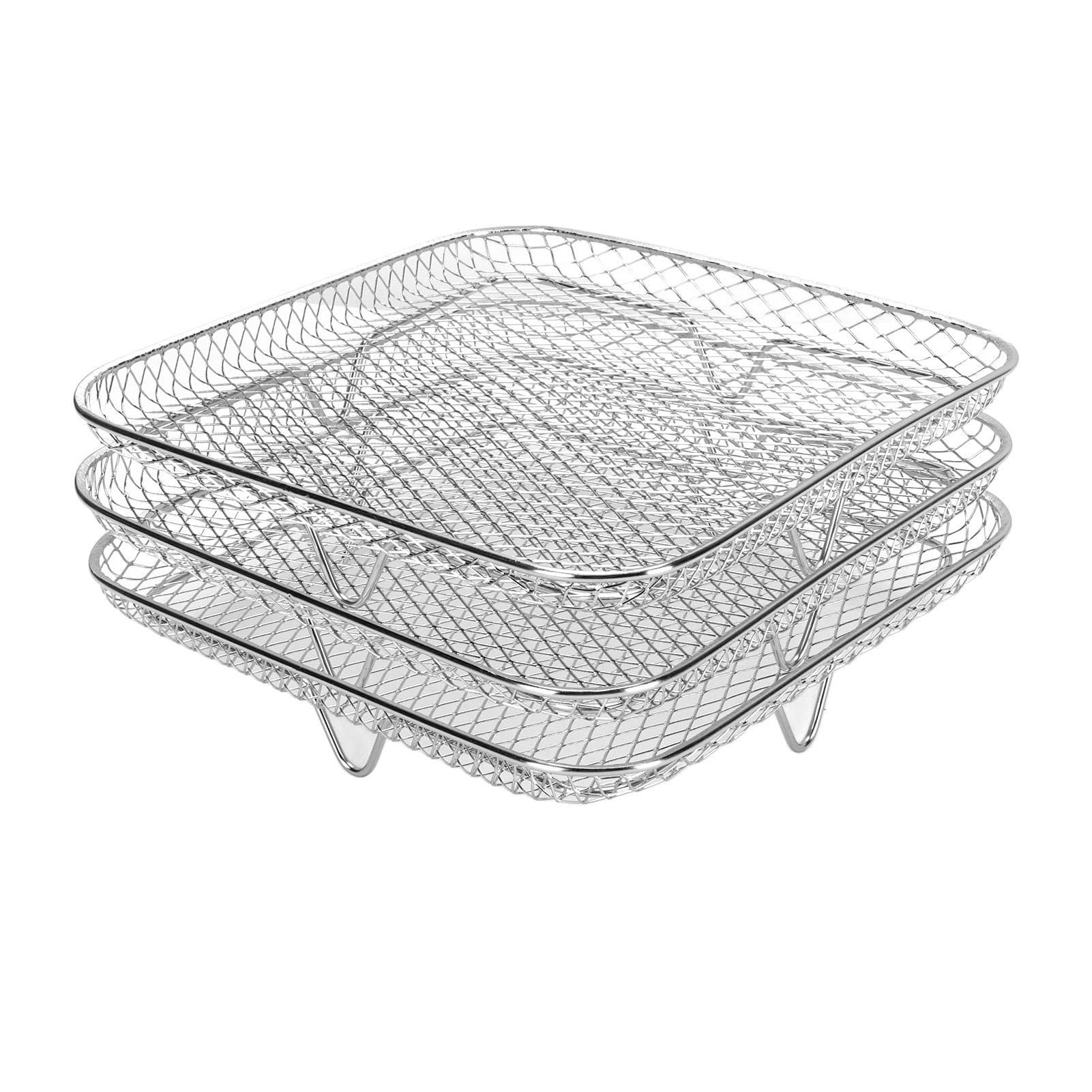 Suport Pătrat cu 3 Nivele pentru Friteuză, Lavabil în Mașina de Spălat Vase, Oțel Inoxidabil SUS304, Accesoriu Raft pentru Grătar Friteuză