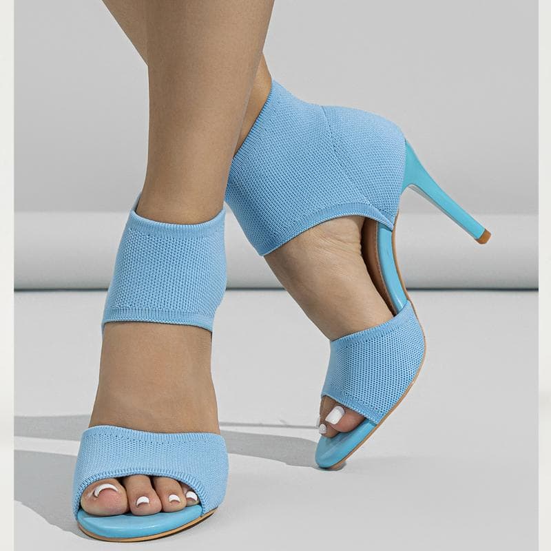 Eilyken Cizme de modă sexy de primăvară pentru femei, confort peep toe, tricotate, elastice, cu tocuri subțiri, sandale de dans cu decupaje cm