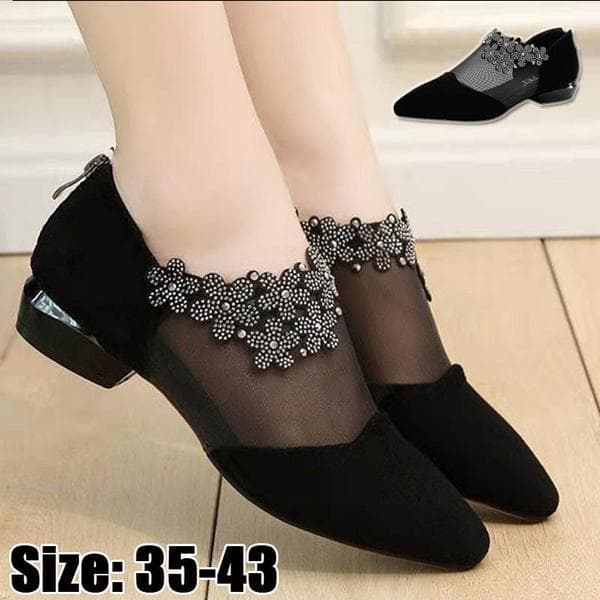 Moda de vară Pantofi cu toc mic pentru femei cu vârf ascuțit Sandale cu strasuri din plasă Pantofi de modă pentru femei cm negru