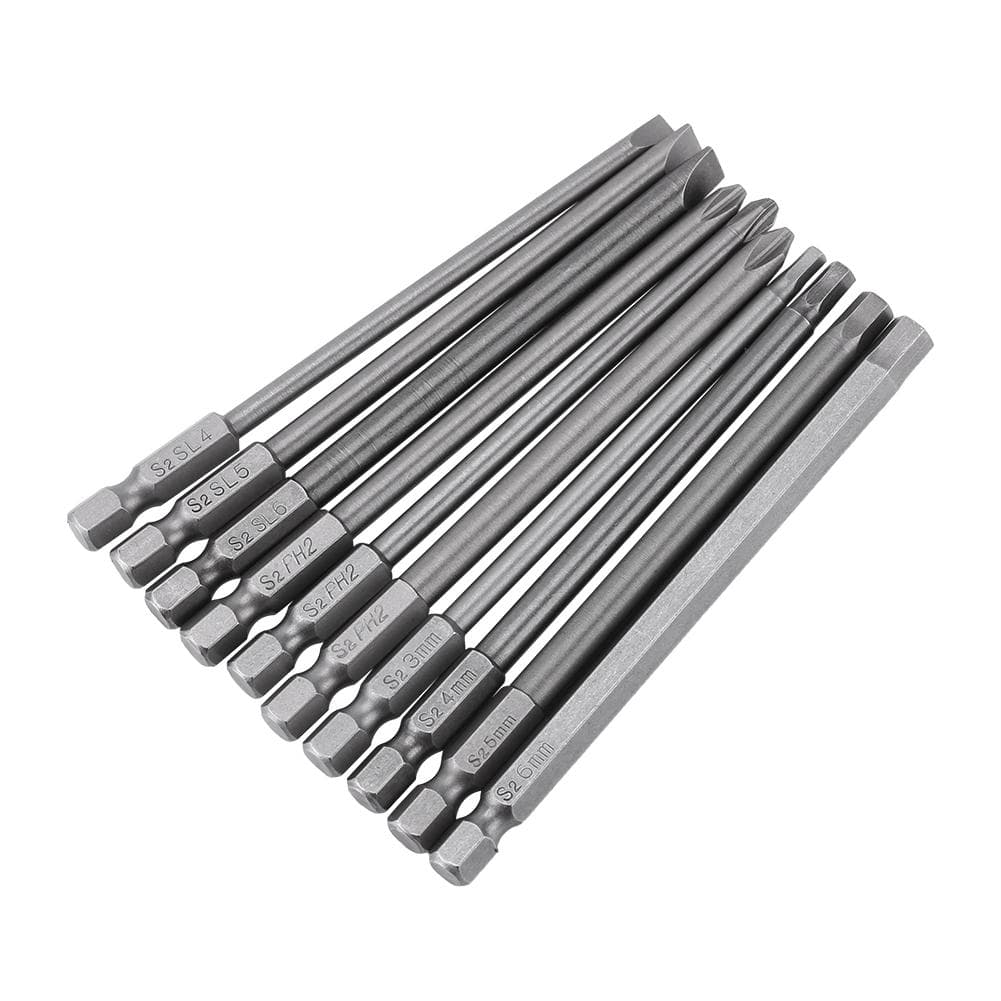Set de 10 bucăți de șurubelniță BST magnetice cu tijă hexagonală de 14 inchi și 100 mm lungime (Crestat+cap hexagonal în cruce)