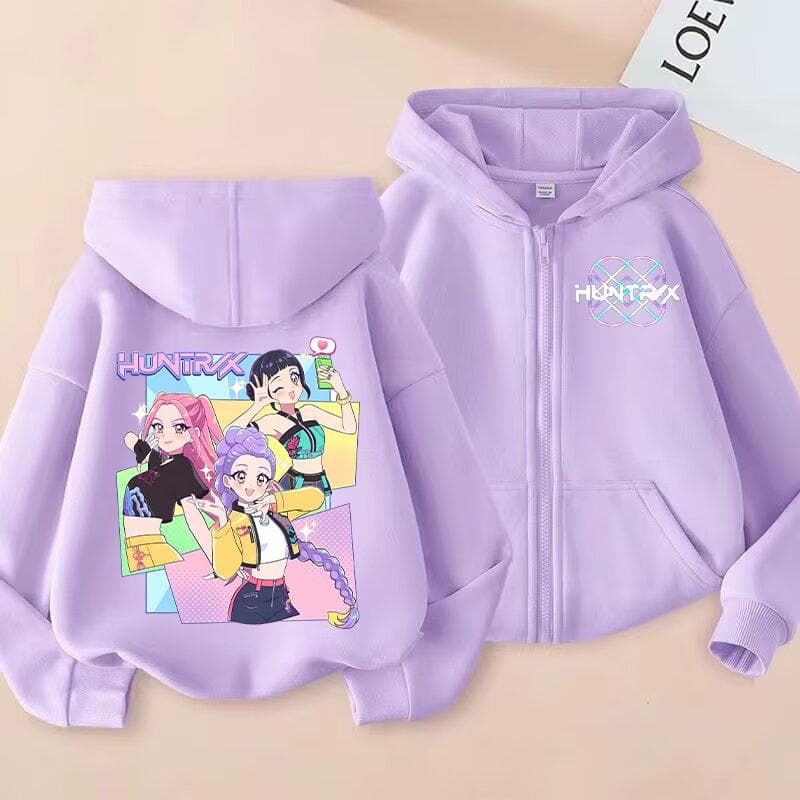 Hanorac nou KPop Demon Hunters pentru copii, Kawaii cu desene animate imprimate, cu fermoar, jachetă de toamnă pentru băieți, haine de iarnă