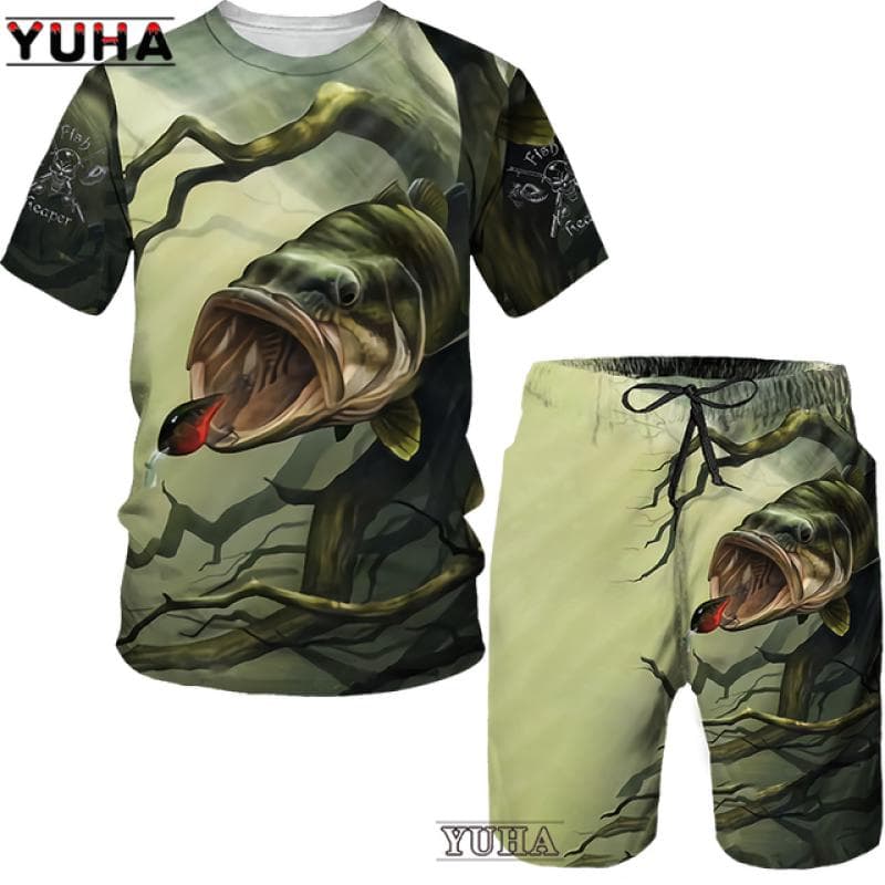 Pescuitul crapului 3D imprimat vară amuzant tricou pantaloni scurți Set de îmbrăcăminte sport pentru bărbați Treninguri decolteu O cu mânecă