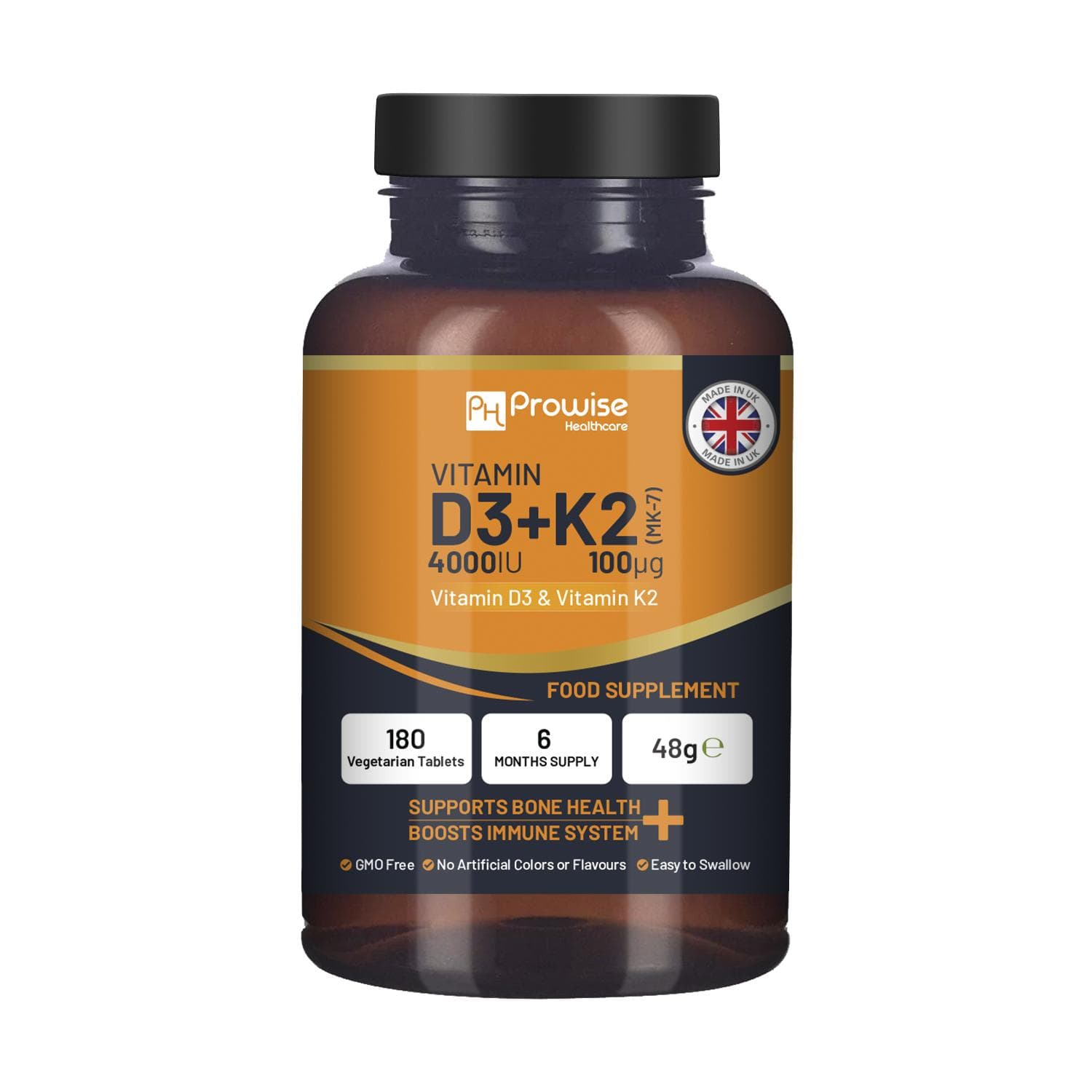 Vitamina D3 4000UI și K2 MK7 100ug Comprimate vegetariane I 180 (aprovizionare pentru 6 luni) de la Prowise Healthcare