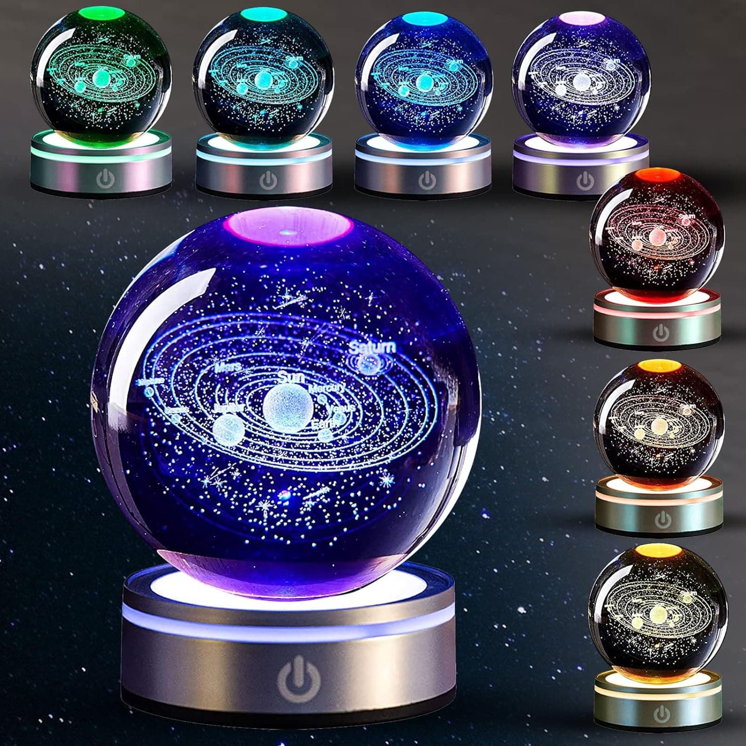 Lumini de noapte cu bile de cristal Planetă strălucitoare Galaxy Astronaut 3D RGB Lună Lampă de masă Lampă de atmosferă Decorații de masă