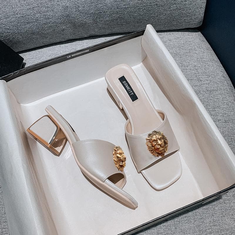 Fashion New high-heeled women's flip-flops comfortable summer thick-heeled one-button women's flip-flops, a bestseller T76 cm bej