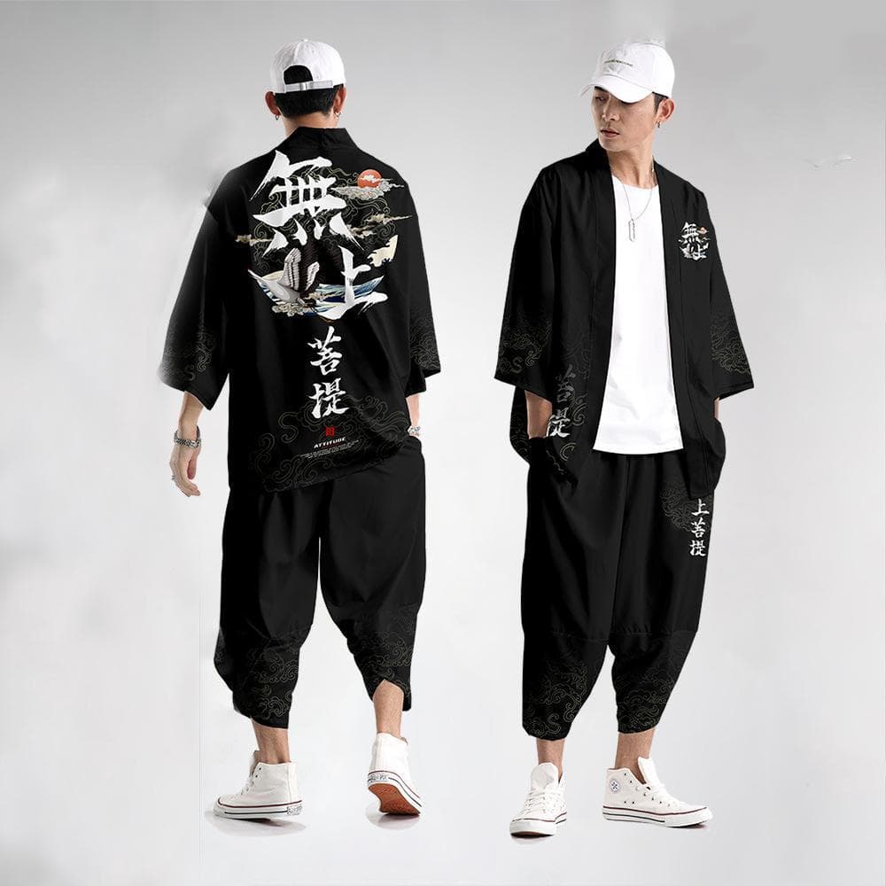 Costum din două piese Plus Size Cardigan japonez largi Femei Bărbați Cosplay Yukata Îmbrăcăminte Harajuku + Seturi de pantaloni cm