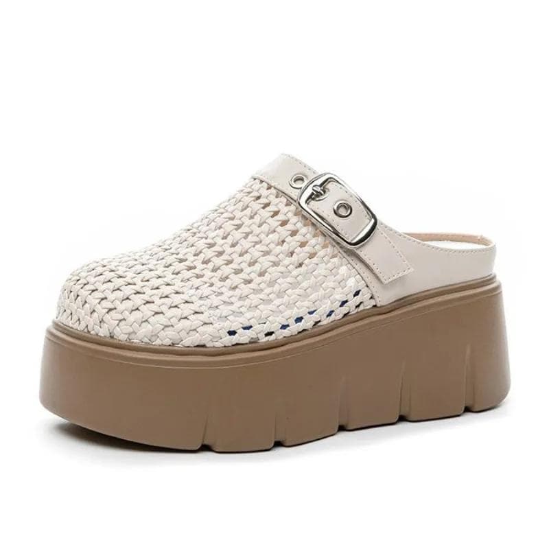 Modă Sandale Femei Platformă Pană Piele Microfibră Sintetică Toc Înalt Brand Slipper Gol Slip-on Respirabile Pantofi Vârf Rotund cm negru