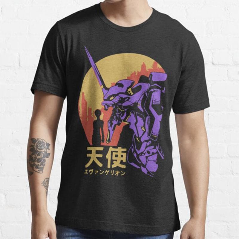 100% bumbac Neon Genesis Evangelion Retro Vară Tricouri bărbați Chitară imprimată Casual Top Tricouri bărbați cm