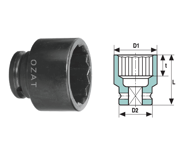 Cap cheie tubulara de impact 3/4'' 12 laturi, scurt 24
