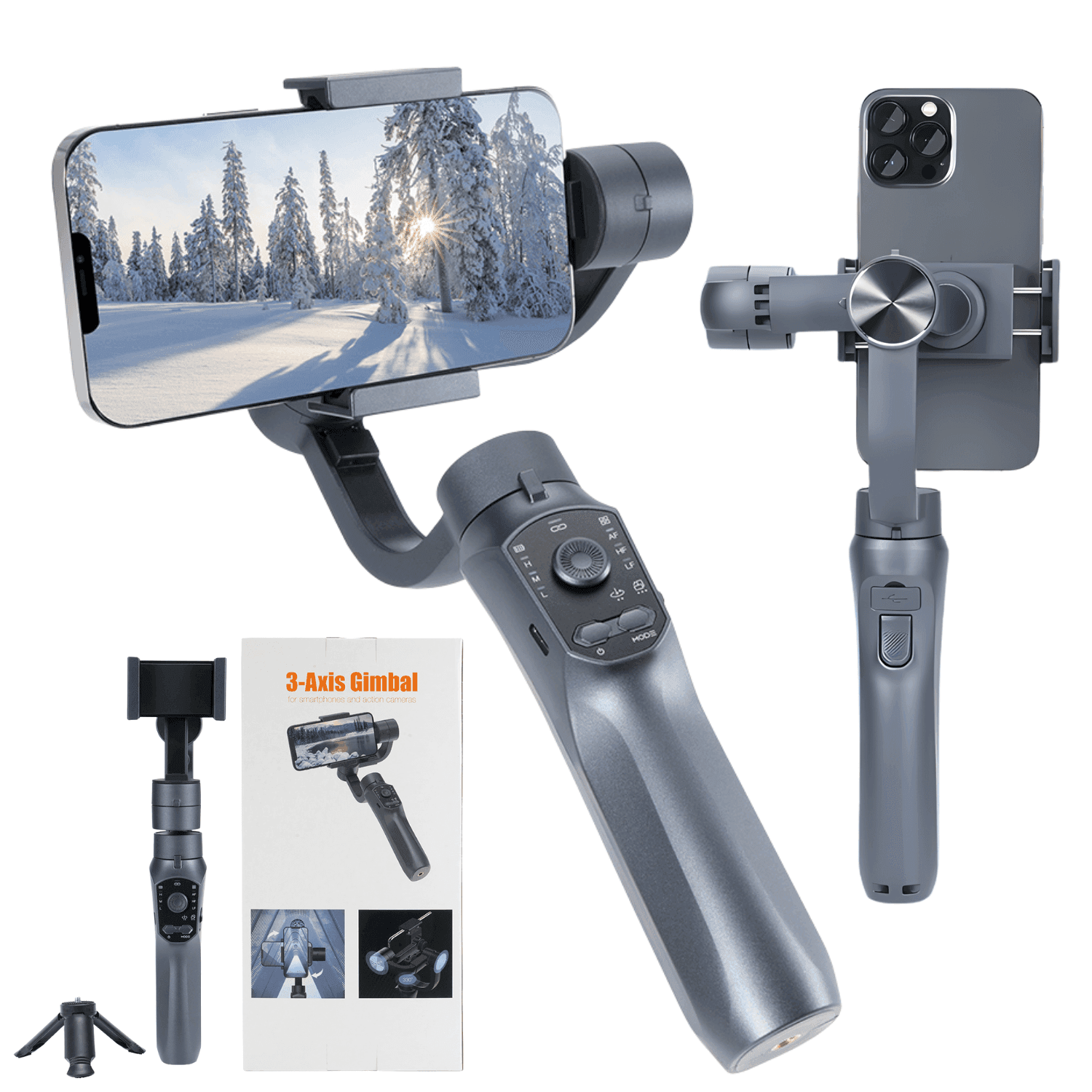 Stabilizator Gimbal 3 Axe,MBSTAR, Anti-Shake, Trepied Integrat, Control Zoom, Baterie 4000mAh, Compatibil iOS Android