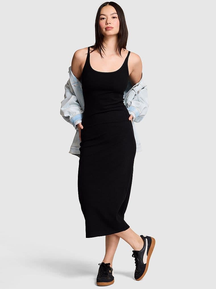 Rochie midi rib All-Day Soft cu guler înalt