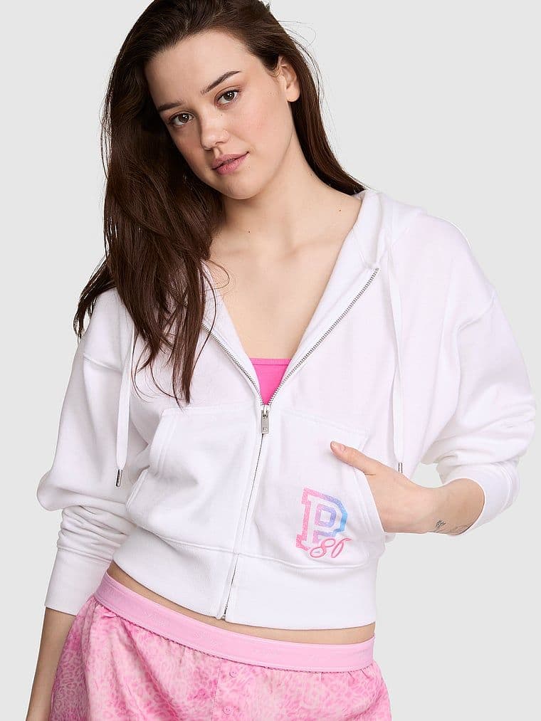 Hanorac scurt cu glugă și fermoar Campus Fleece