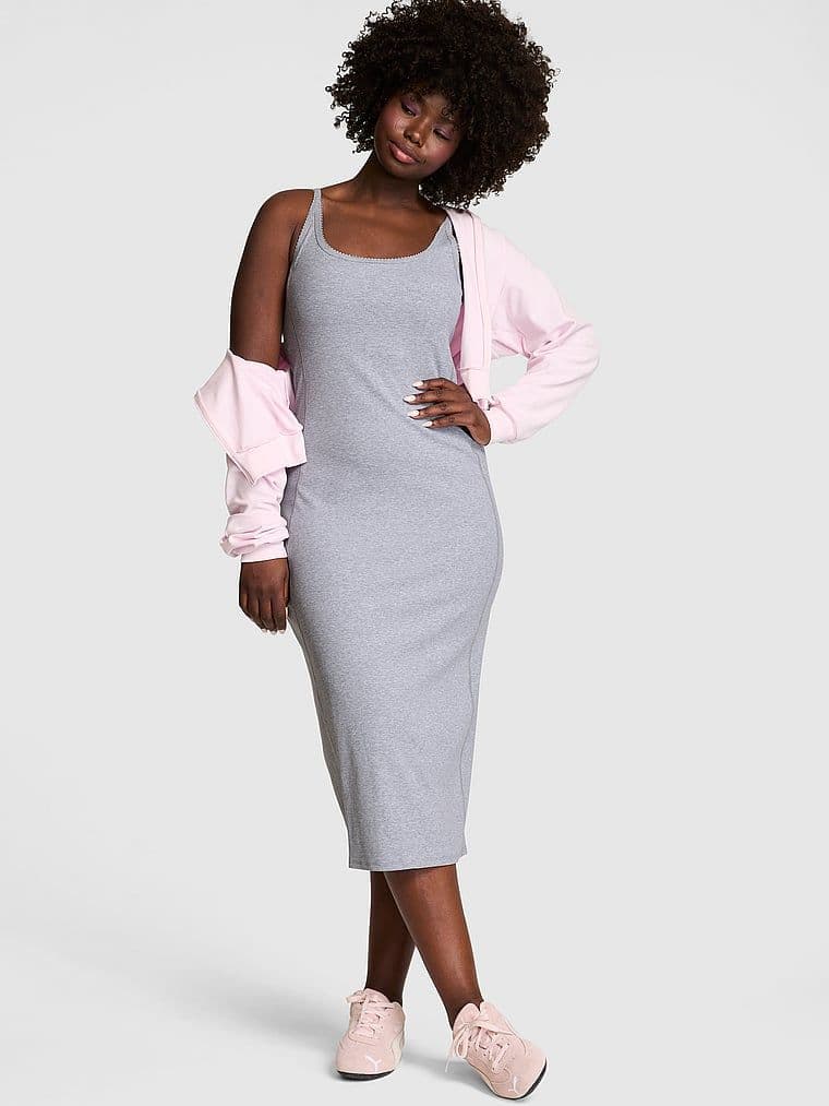 Rochie midi rib All-Day Soft cu guler înalt