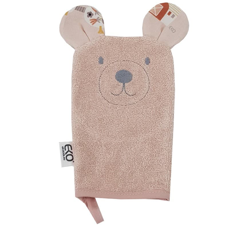 Lavete din bumbac ECO cu urechi Bear Rose roz 20x15 cm