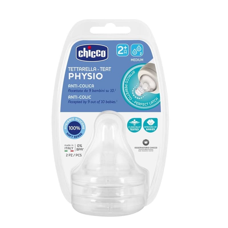 CHICCO Tetină pentru biberon Perfect Easy/Perfect 5/Well-Being flux mediu fiziologic 2 luni+ 2 buc