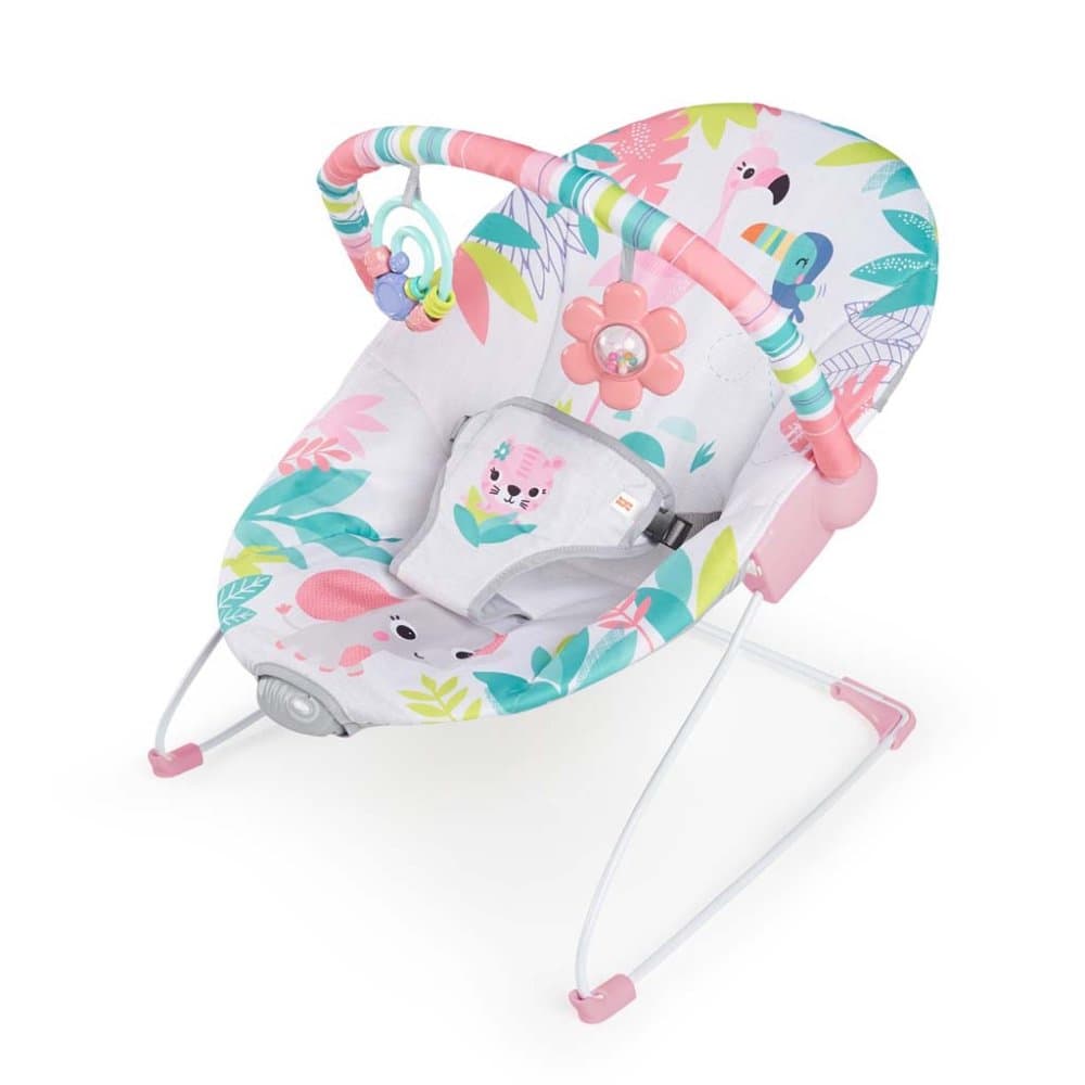 BRIGHT STARTS Șezlong cu vibrații Flamingo Vibes ™ 0l+, până la 9 kg