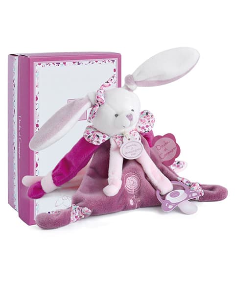 Set cadou Doudou - Jucărie cu suport pentru suzetă iepuraș 17 cm