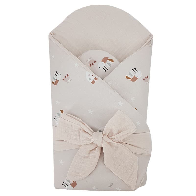 Înfășat de muselină EKO cu inserție detașabilă din nucă de cocos Bees Muslin Beige 75x75 cm