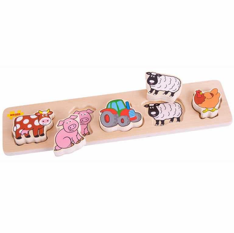 Bigjigs Baby Puzzle din lemn cu piese de introdus Ferma