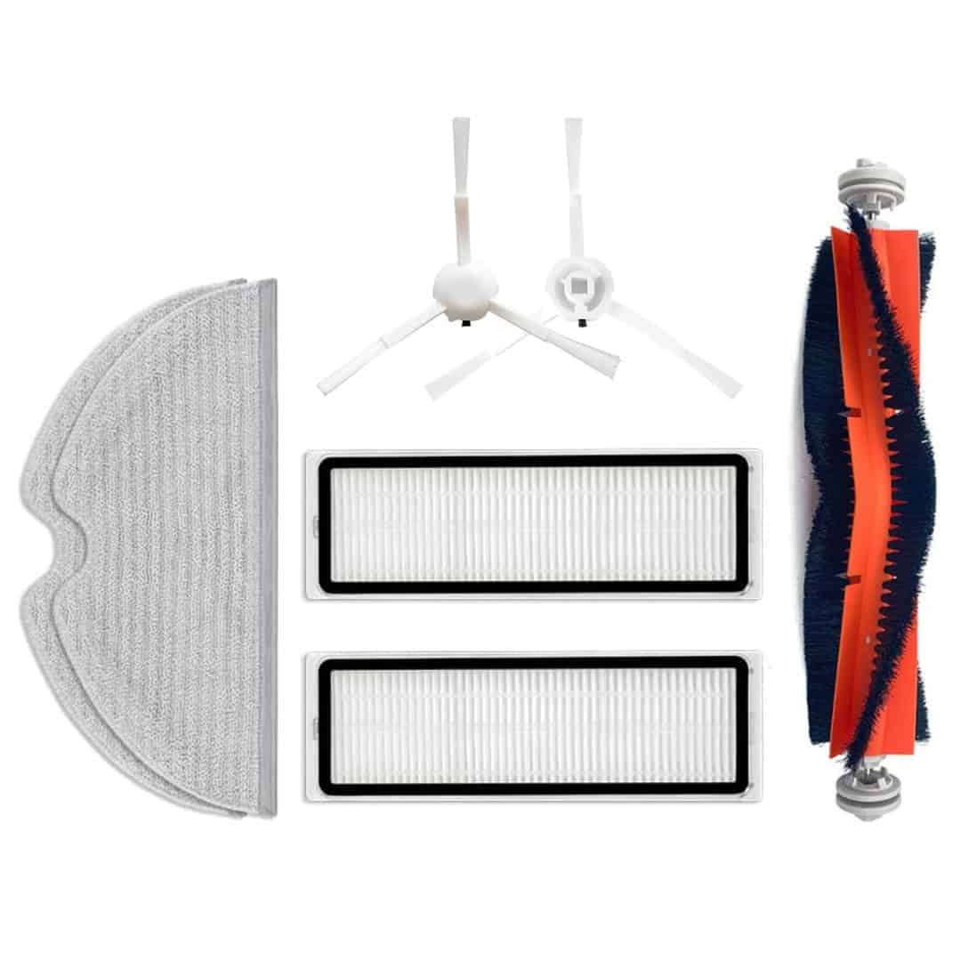 Set accesorii PAA-home®, compatibil cu aspiratoarele Xiaomi Mijia 2C, 2 filtre, 2 perii laterale albe, 1 perie centrala cu capeti detasabili, 2