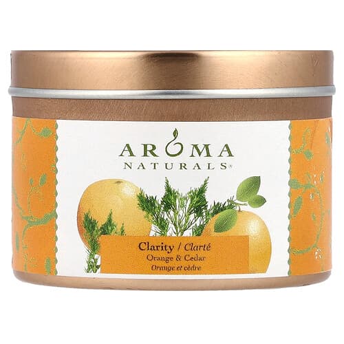 Aroma Naturals, Soy VegePure®, lumânare de tablă de călătorie, claritate, portocală și cedru, 2,8 oz (79,38 g)