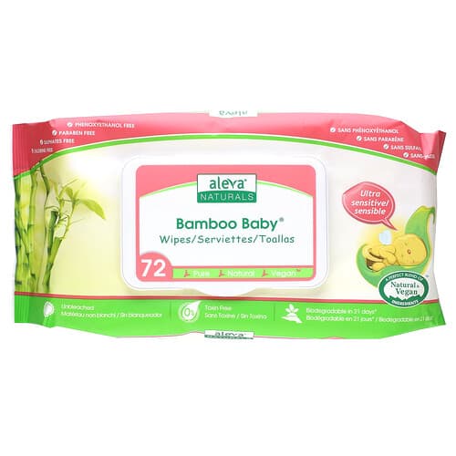 Aleva Naturals, Șervețele pentru bebeluși din bambus, ultra sensibile, 72 șervețele
