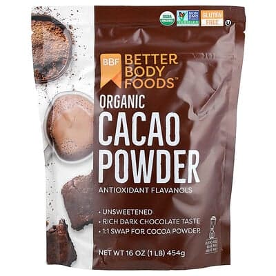 BetterBody Foods, Pudră de cacao organică, 454 g
