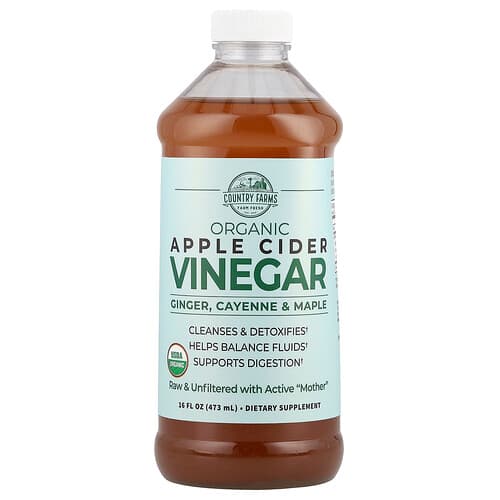 Country Farms, Oțet de cidru de mere organic cu ghimbir, cayenne și arțar, 16 fl oz (473 ml)