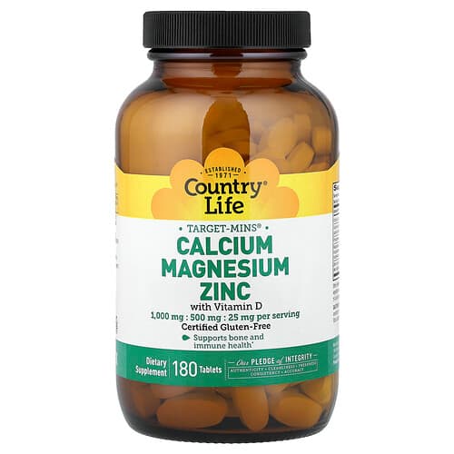Country Life, Target-Mins®, calciu, magneziu, zinc cu vitamina D, 180 de comprimate