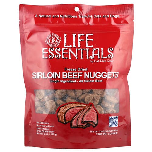 Cat-Man-Doo, Life Essentials, Nuggets de vită liofilizate, pentru pisici și câini, 6 oz (170 g)