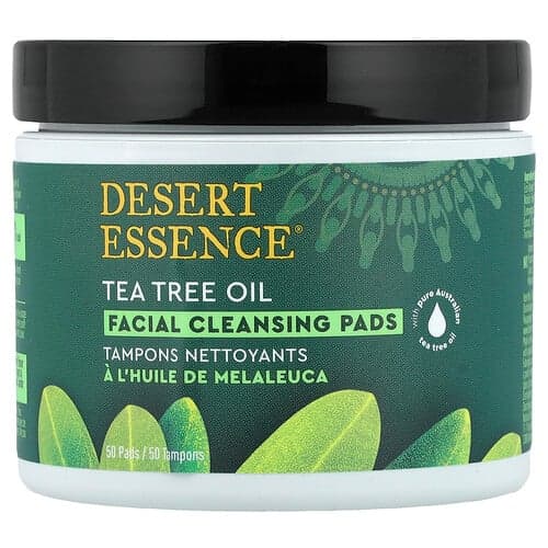 Desert Essence, Tampoane pentru curățarea feței, ulei de arbore de ceai, 50 tampoane