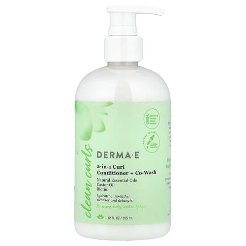 DERMA E, balsam pentru bucle 2 în 1 + co-Wash, pentru păr ondulat, creț și ondulat, 355 ml (12 fl oz)