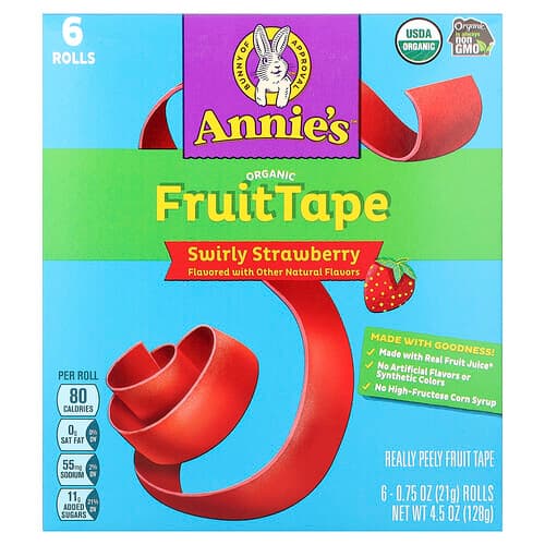 Annie's Homegrown, benzi de fructe organice, căpșuni, 6 rulouri, 21 g fiecare