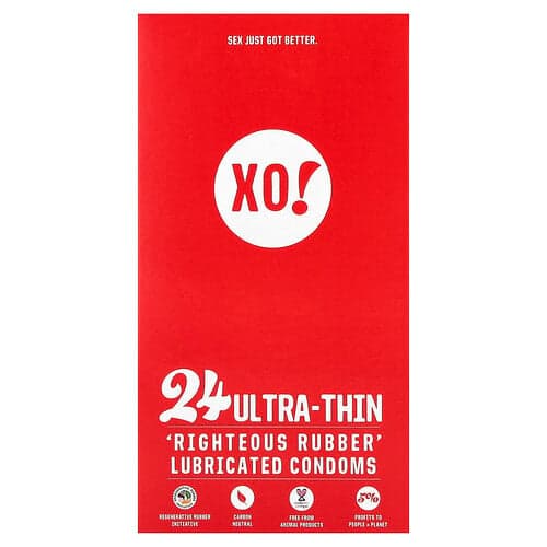 Here We Flo, XO! Prezervative ultra-subțiri, corecte, lubrifiate cu cauciuc, fără parfum, 24 de prezervative