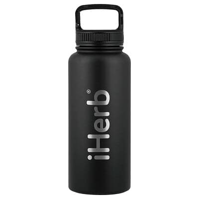 iHerb Goods, sticlă sport izolată Bohtal iHerb®, neagră, 960 ml