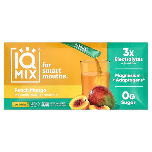 IQBAR, IQMIX®, Hydration + Clarity + Mood Mix, Peach Mango, 20 Sticks, 0.28 oz (8 g) Each