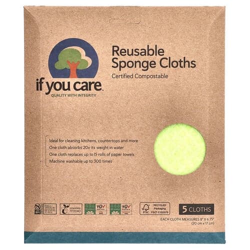 If You Care, Pânze de burete reutilizabile, 5 haine, 8 x 6,75 (20 cm x 17 cm) fiecare