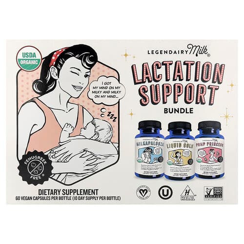 Legendairy Milk, Pachet de sprijin pentru alăptare, 3 sticle, 60 de capsule vegane fiecare