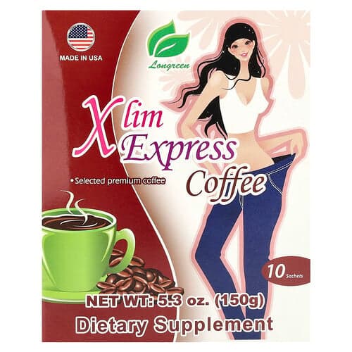 Longreen, Cafea Xlim Express, 10 plicuri, 5,3 oz (150 g)