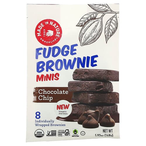Made in Nature, Fudge Brownie Minis, Chip de ciocolată, 8 Brownies ambalate individual, 5,92 oz (168 g)